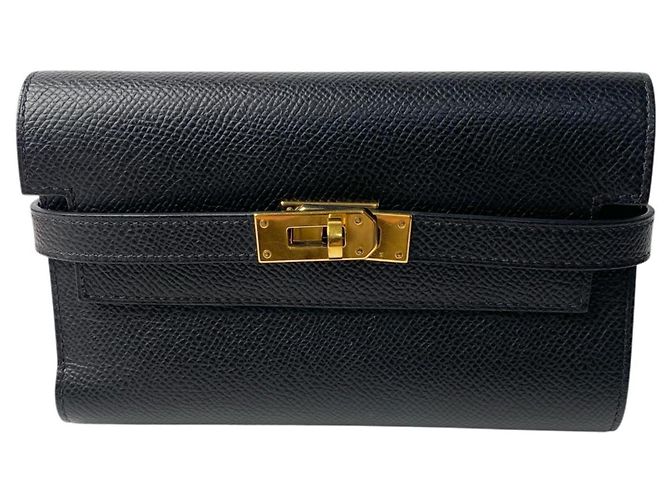 Hermes Hermès Kelly Wallet Medium Black Epson GD Hardware D Stamp Women's