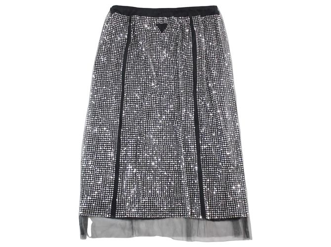 Saia de tule com cristais Prada preta e prateada Preto Prata