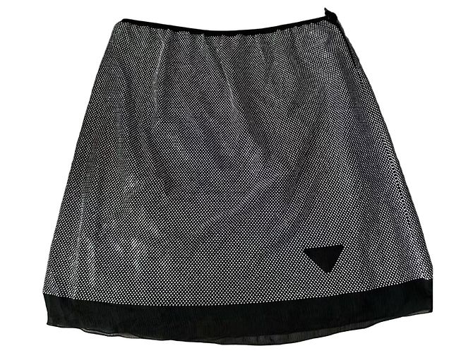 Saia mini de tule Prada malha de cristal prateada e seda preta Preto Prata