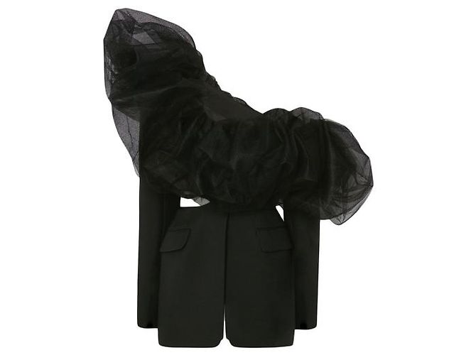 Alexander McQueen Tüll Barathea Blazer Jacke Schwarz