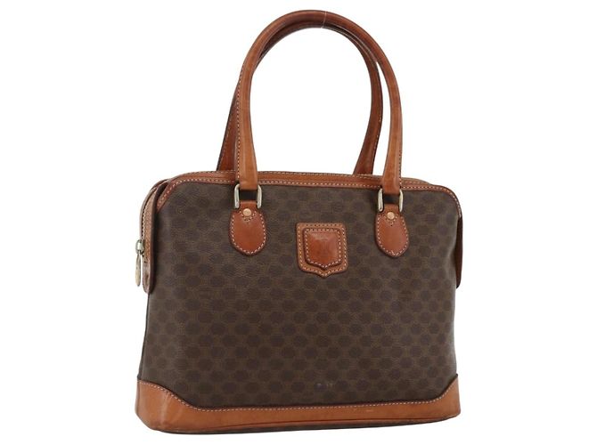 Céline Bolsa de mão em lona Macadam CELINE em couro PVC marrom e dourado Auth ka2862