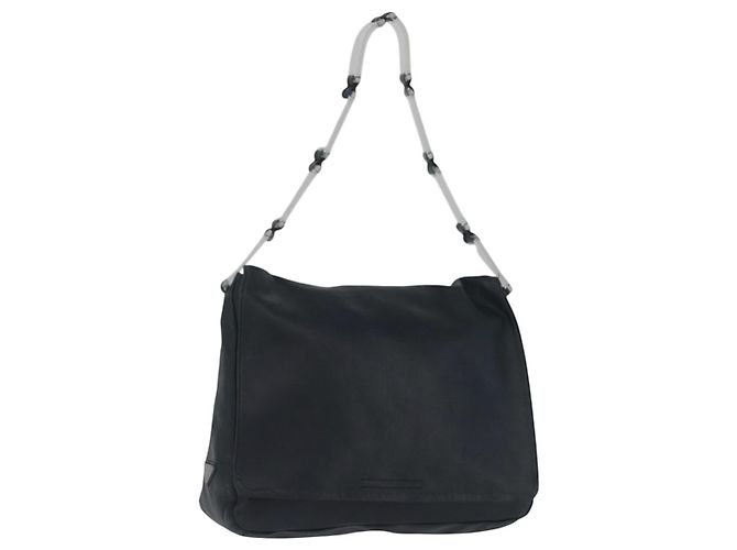 PRADA Plastic Chain Shoulder Bag Leather Black Auth 172733