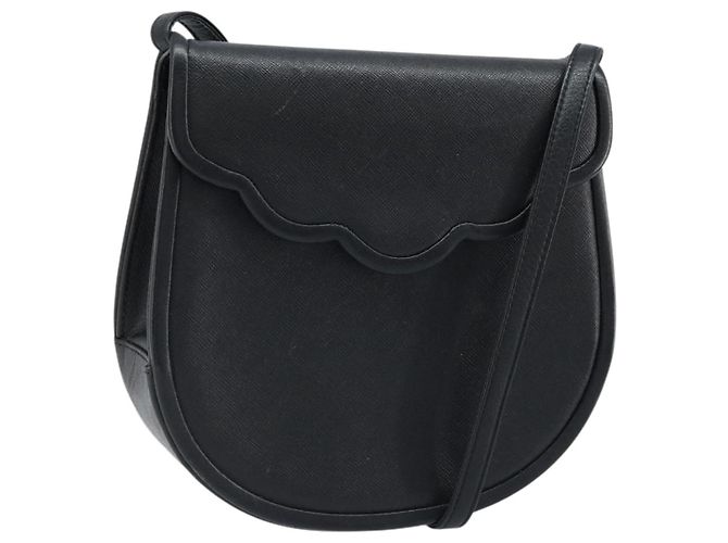 Bolsa de Ombro de Couro Preta e Dourada Auth fm5171 da SAINT LAURENT Preto Dourado