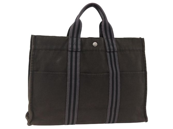Hermès HERMES Fourre Tout MM Borsa Tote Canvas Nera Auth 174096 Nero