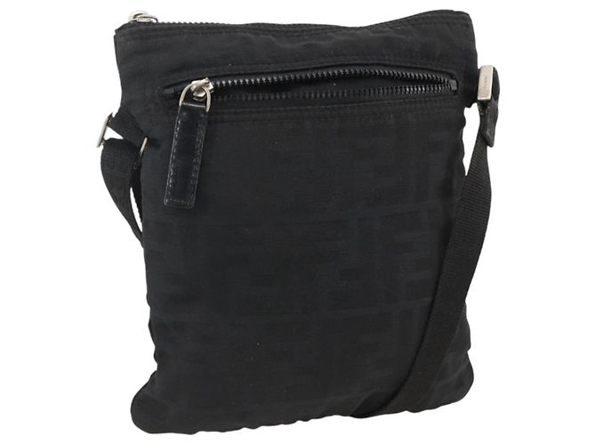 FENDI Zucca Canvas Shoulder Bag Black Silver Auth 166831 Silvery