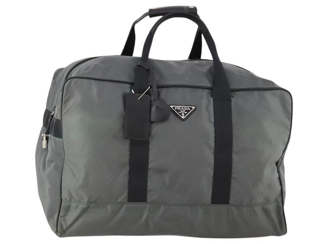 PRADA Boston Tasche aus Nylon in Grau Silber authentisch am10771 Braun