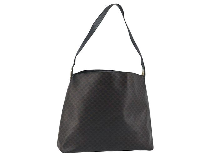 Céline Bolsa de ombro em lona Macadam CELINE em couro PVC preto e dourado Auth fm5227