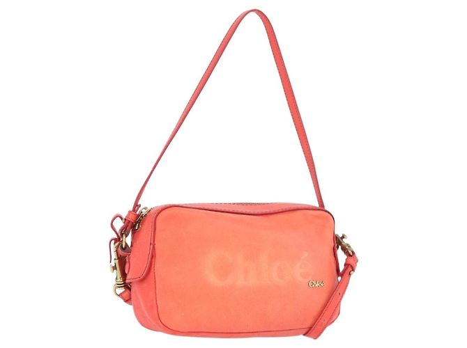 Chloé Bolsa de Ombro de Couro Chloe 2 em 1 Vermelha Dourada Auth BA10876 Vermelho Dourado