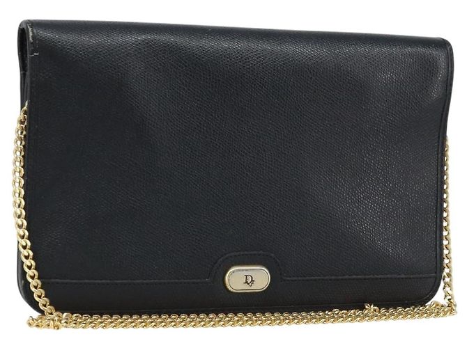 Borsa a spalla con catena Christian Dior in pelle nera e oro Auth ka3037 Nero D'oro