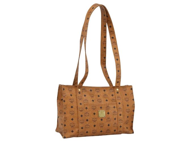 Borsa a Spalla MCM Vicetos Logogram in Pelle PVC Marrone Oro Auth 172151 D'oro
