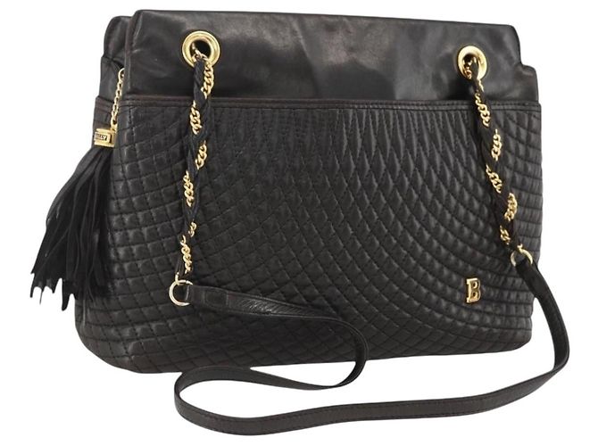 BALLY Borsa a Spalla con Catena Pelle Nera Oro Auth LNZ543 Nero D'oro