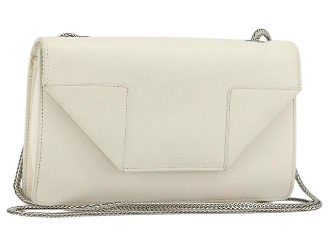 Borsa a spalla in pelle bianca e argento SAINT LAURENT Auth bs33774 Bianco