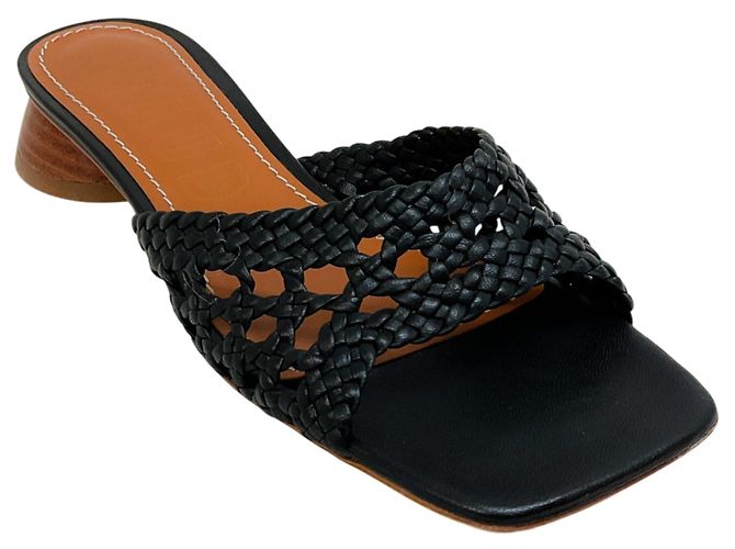 Staud Schwarze Leder-Crochet Simone Slide Sandalen