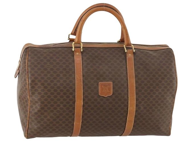 Céline Bolsa Boston em lona Macadam CELINE em couro PVC marrom e dourado Auth ti3659