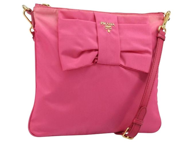 Ribbon Borsa a Spalla PRADA in Nylon Rosa Oro Auth ARZ034A D'oro