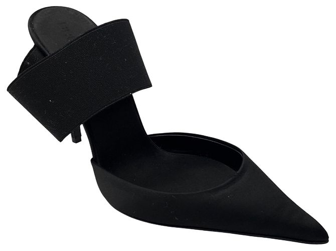Mule in satin nero con fascia elastica Bruno Frisoni