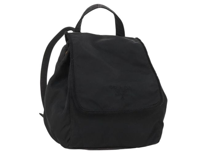 Mochila PRADA em nylon preto e dourado Auth 172266