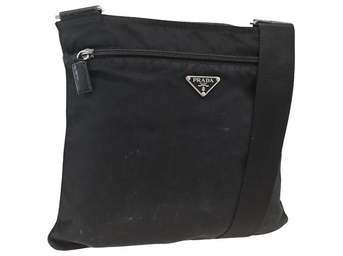 PRADA Shoulder Bag Nylon Black Silver Auth ka2916 Silvery