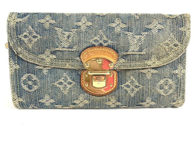 Louis Vuitton Monogram Denim Long Wallet Blue