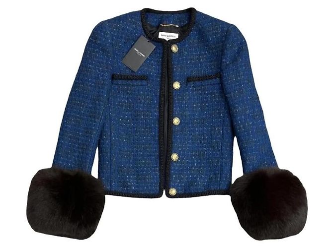 Giacca in tweed blu Saint Laurent