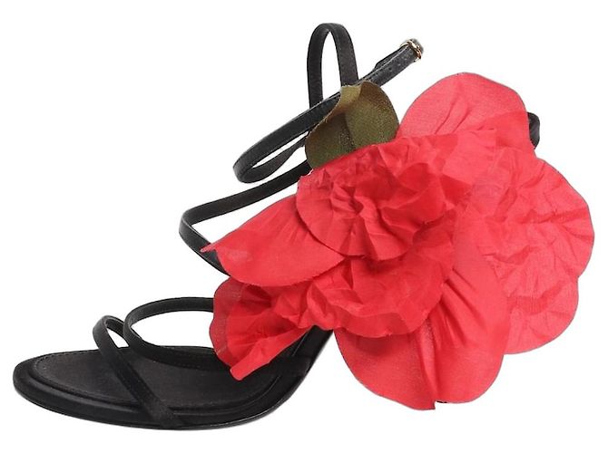 Dolce & Gabbana Schwarze Satin-High Heels mit Blütendetails - Größe EU 38