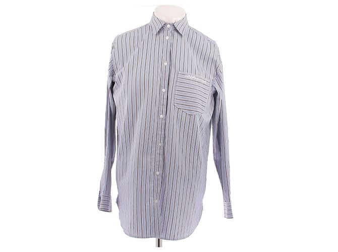 Autre Marque Camicia a righe blu e marrone in cotone