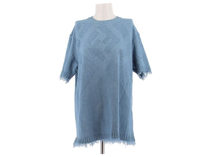 Fendi Pull bleu manches courtes en coton Blue
