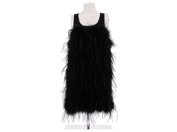 Sonia Rykiel Schwarzes Baumwollkleid mit Federn