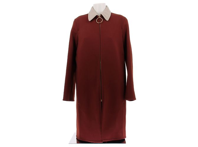 Céline red wool coat with beige collar
