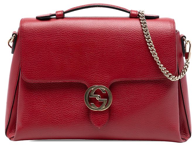 Bolsa Gucci vermelha média em couro de bezerro dollar com G entrelaçado Vermelho