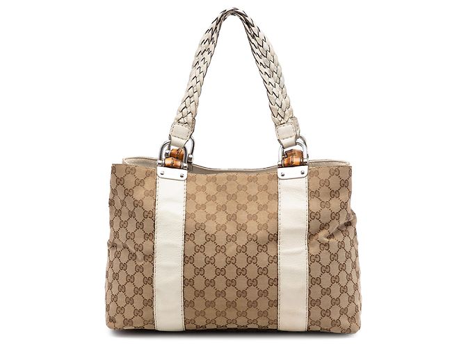 Gucci Beige Medium GG Canvas Bamboo Libeccio Tote