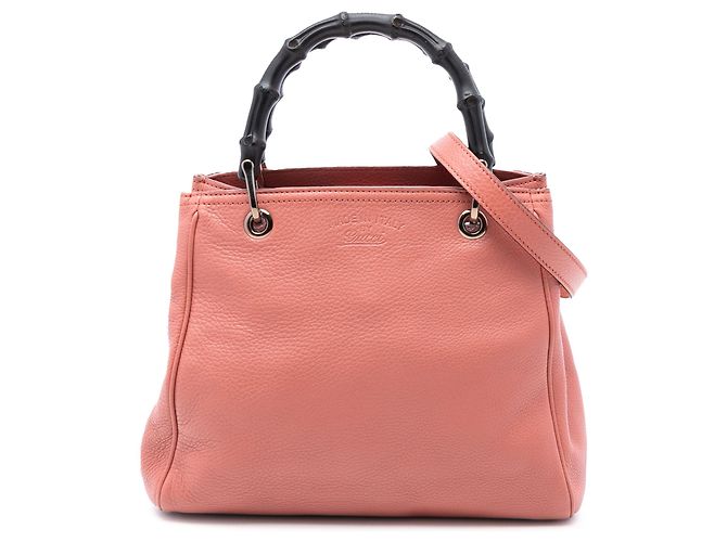 Bamboo Bolsa shopper pequena de couro rosa Gucci com bambu