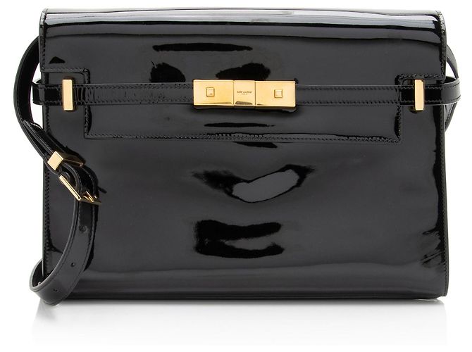 Saint Laurent Handtasche Manhattan Medium aus Lackleder Schwarz