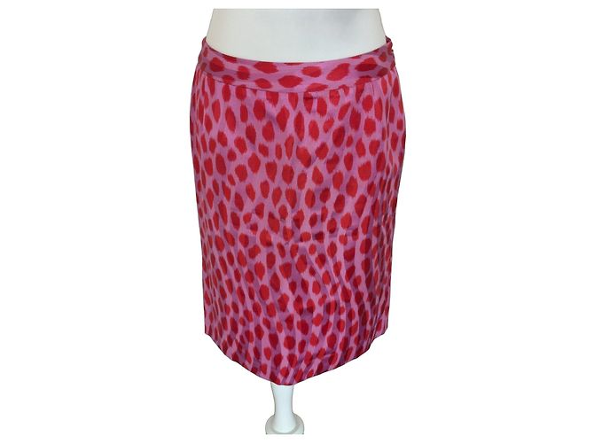 Falda de seda con estampado de leopardo Christian Dior París Rosa Roja
