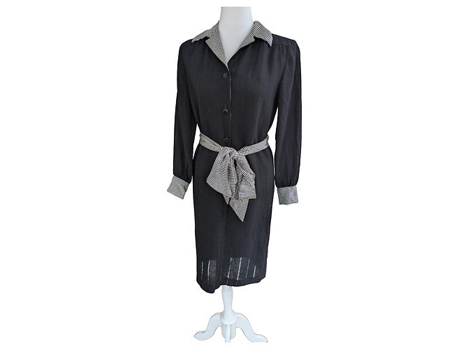 Céline Vestido preto Celine com detalhes em vichy Branco