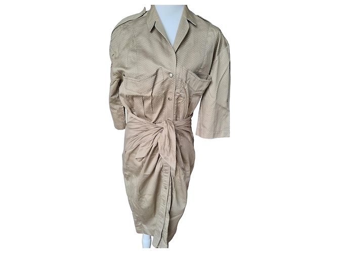 Vestido camisa de bolinhas Thierry Mugler Paris Bege