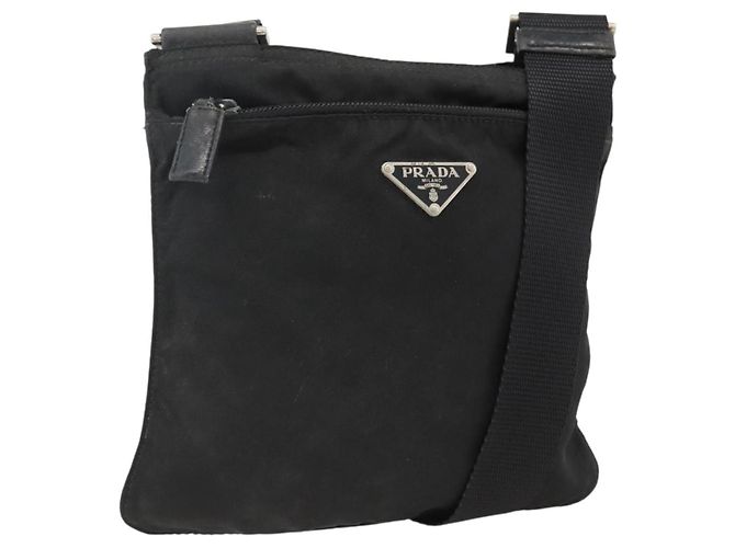 PRADA Shoulder Bag Nylon Black Silver Auth ep13614 Silvery
