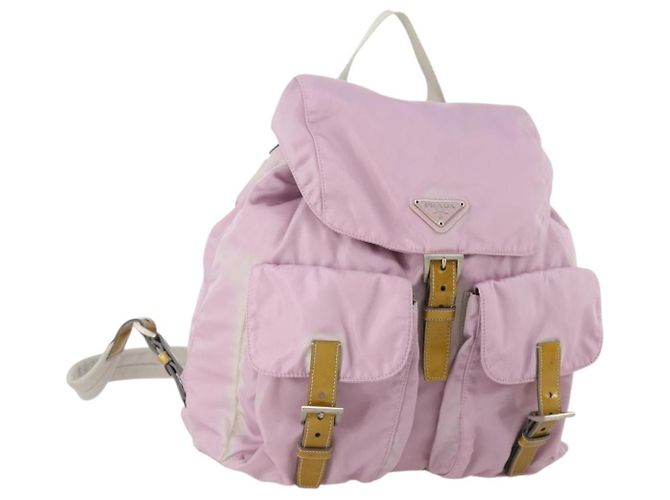 PRADA Backpack Nylon Pink Silver Auth LNZ309 Silvery