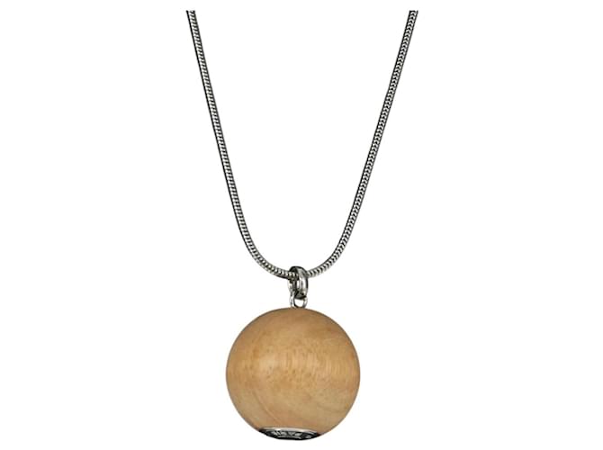 Hermès Colar Woodball de metal Bege Auth HERMES 168329M 