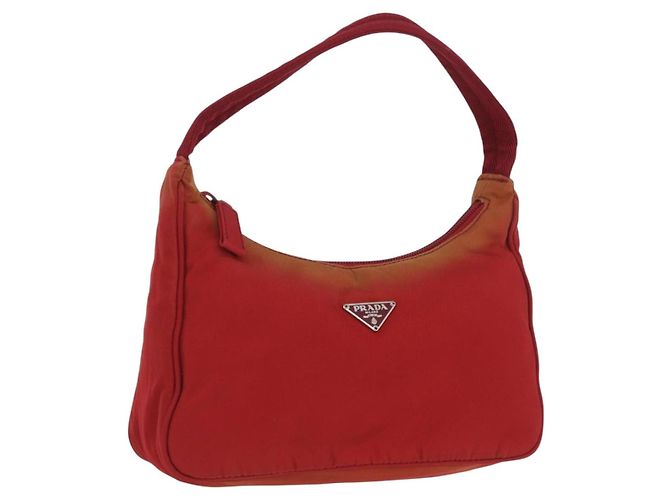 PRADA Borsa a mano in nylon rosso argento Auth LNZ983