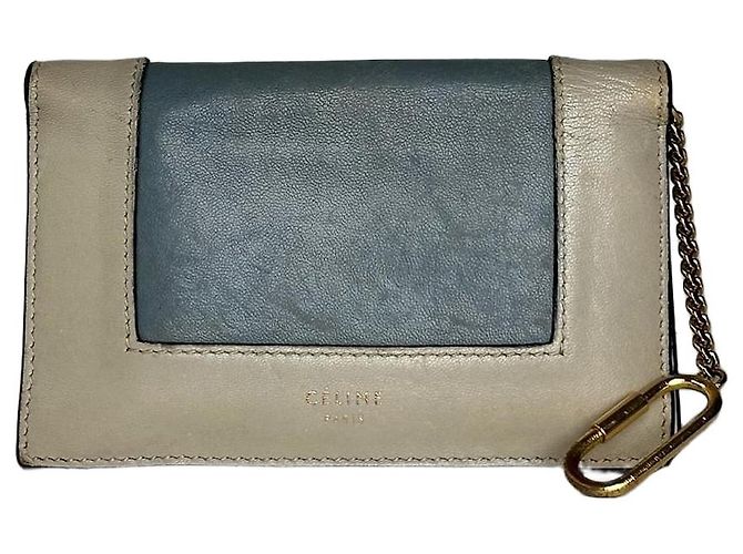 Céline Vintage Celine Paris Keychain Leather Wallet Blue white