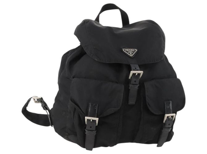 PRADA Backpack Nylon Black Silver Auth 171645 Silvery