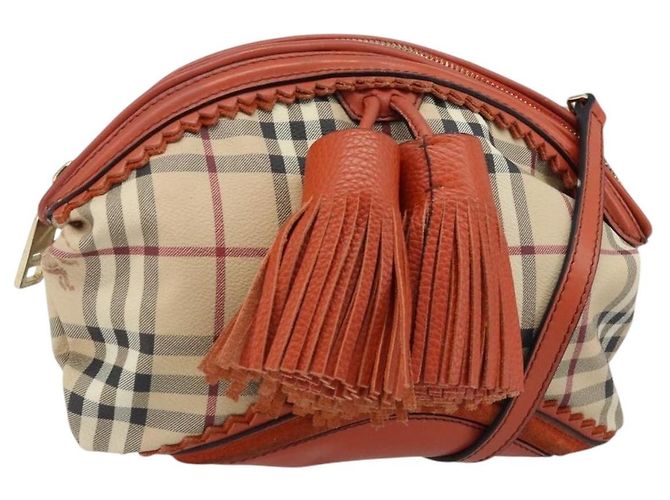 Borsa a spalla Nova Check in PVC beige e oro Auth LNZ329A di BURBERRY D'oro