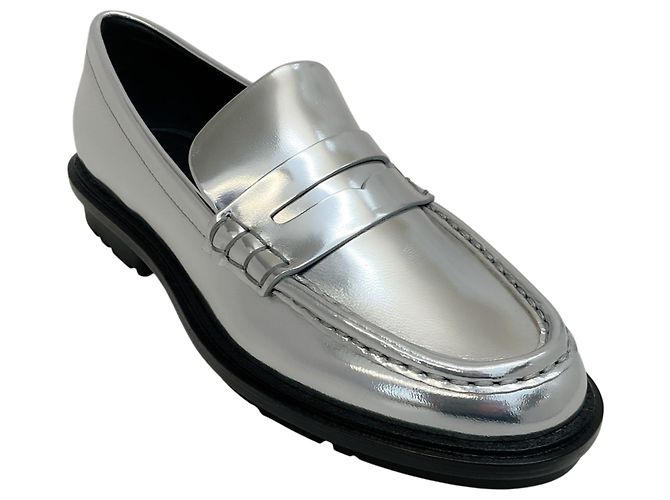 Jonathan Simkhai Simkhai Silver Metallic Leather Harper Loafers Silvery