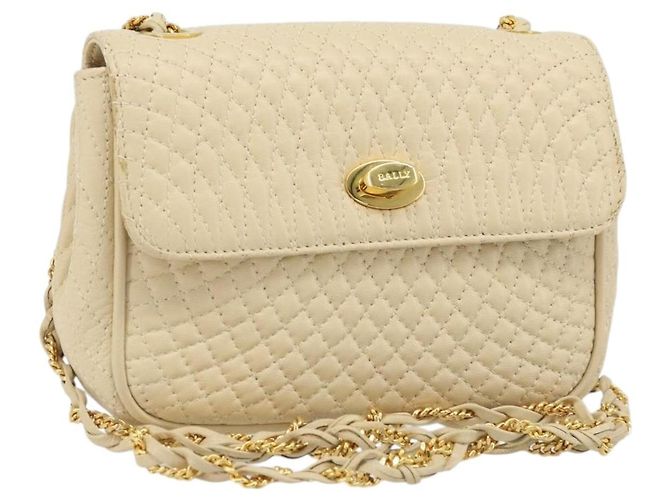 BALLY Bolsa de Ombro com Corrente Couro Bege Ouro Auth am10887V Dourado