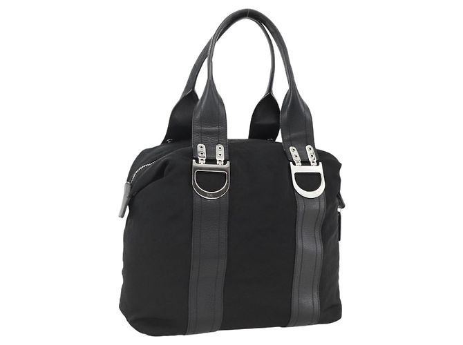 Borsa Tote Christian Dior in nylon nero argento Auth BSZ026V