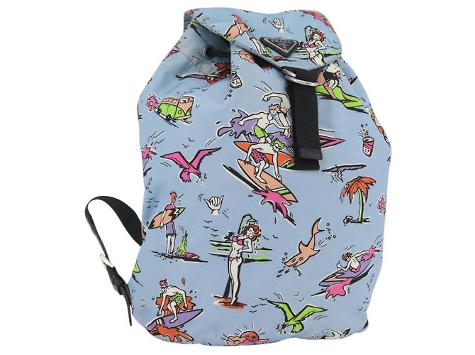 PRADA Backpack Nylon Light Blue Silver Auth LNZ330 Silvery