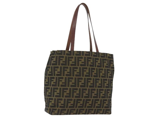FENDI Zucca Canvas Handtasche Schwarz Braun Auth 173796