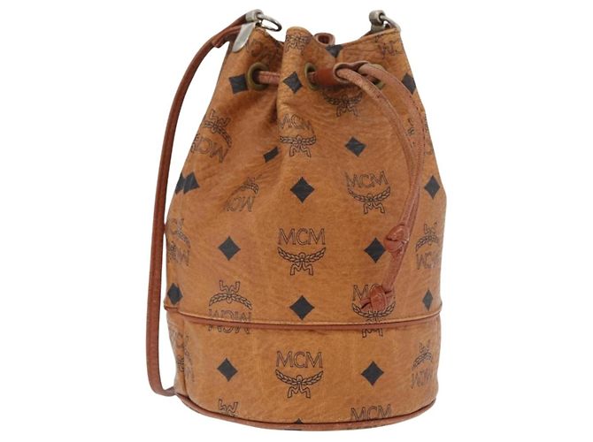 Bolsa de Ombro MCM Vicetos Logogram em Couro PVC Marrom Dourado Auth BA11006