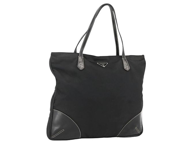 PRADA Borsa a mano in nylon nero argento Auth ka2874